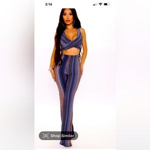 Two piece navy patterned pant set